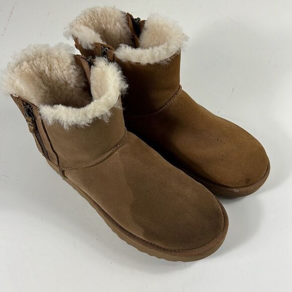 UGG Shoes - UGG Boots Womens 9 Classic Mini Bailey Double Bow Shearling Suede Brown 1118853